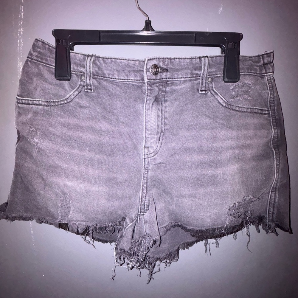 Aerie Gray Jean Shorts Distressed Style